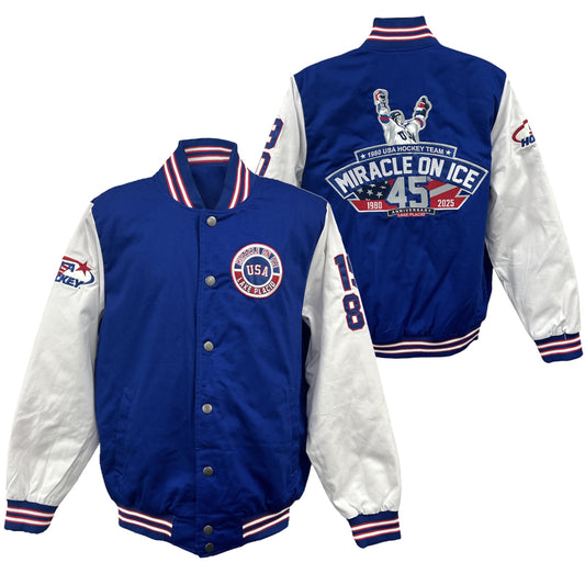 Official Miracle on Ice 45th Anniversary (1980-2025) fully embroidered Varsity Jacket