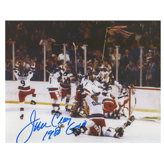 Jim Craig 1980 Gold Signed USA Hockey Team Celebration Photo 8"X10"