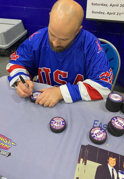 Miracle on Ice 1980 Lake Placid Puck Signed by Patrick O’Brien Demsey ( Mike Eruzione #21 )