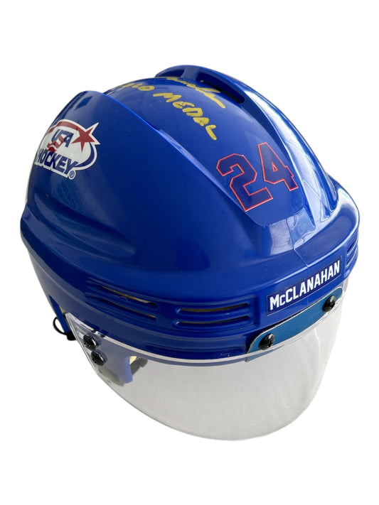 Rob McClanahan USA Hockey  Miracle on Ice Blue Mini Hockey Helmet Hand Signed