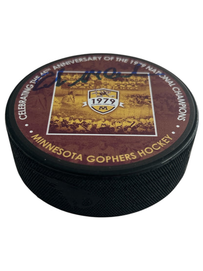 Rob McClanahan Minnesota Golden Gophers National Champs 1979 45th Anniversary License Hockey Puck - Signed