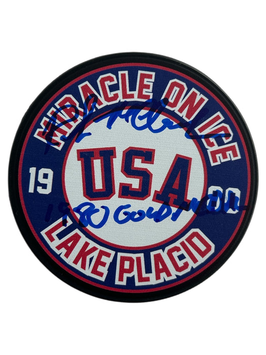 Rob McClanahan Miracle on Ice 1980 USA Lake Placid Hockey Puck - Signed