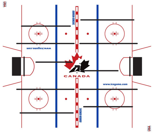 Super Chexx hockey game rink surface with Canada logo and markings