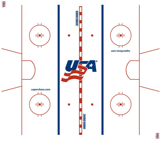 Top down view of a Super Chexx USA hockey rink game board