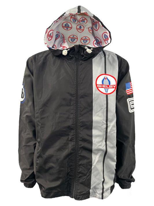 Carroll Shelby Shelby American Black Two Stripe Waterproof Windbreaker