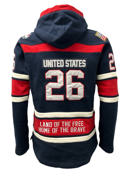 USA Hockey Shield Logo Official Embroidered Navy Performance Lace Hoodie