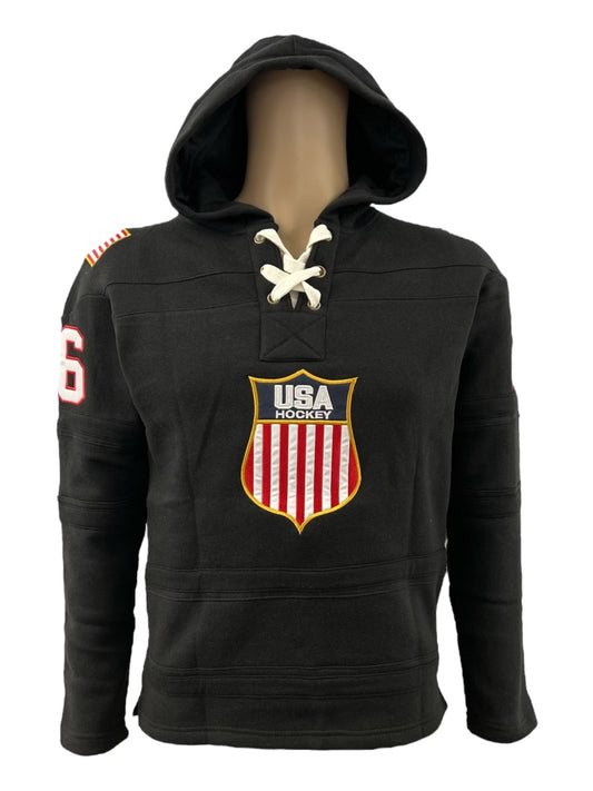 USA Hockey Shield Logo Official Embroidered Black Lace Hoodie