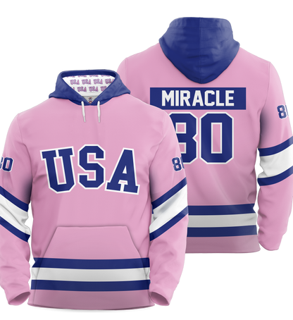 USA Hockey Miracle on Ice 1980 Authentic Hoodie Limited Edition Adult Pink