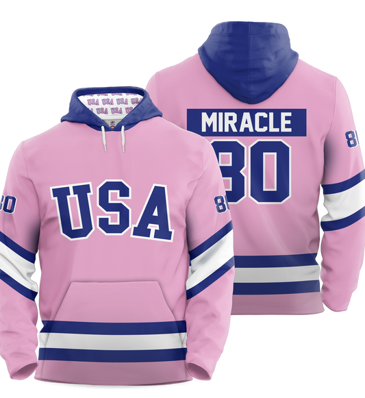 USA Hockey Miracle on Ice 1980 Authentic Hoodie Limited Edition Adult Pink