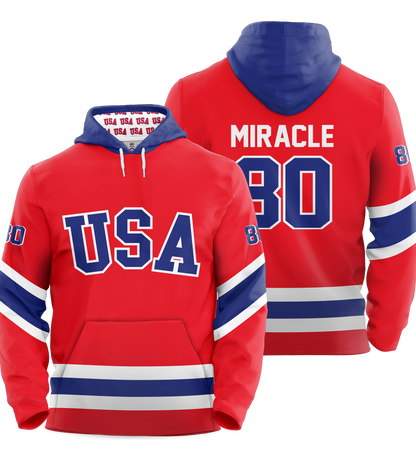 USA Hockey Miracle on Ice 1980 Authentic Hoodie Limited Edition Adult Red