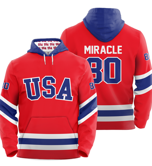 USA Hockey Miracle on Ice 1980 Authentic Hoodie Limited Edition Adult Red