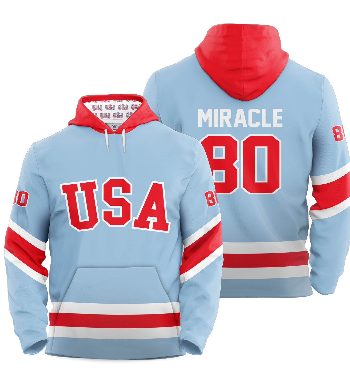 USA Hockey Miracle on Ice 1980 Authentic Hoodie Limited Edition Adult Light Blue