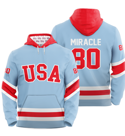 USA Hockey Miracle on Ice 1980 Authentic Hoodie Limited Edition Adult Light Blue