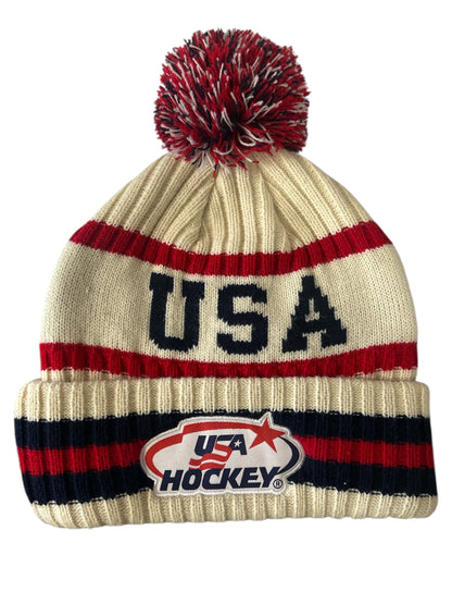 USA Hockey Shield Official Licensed  Vintage White Knit Hat