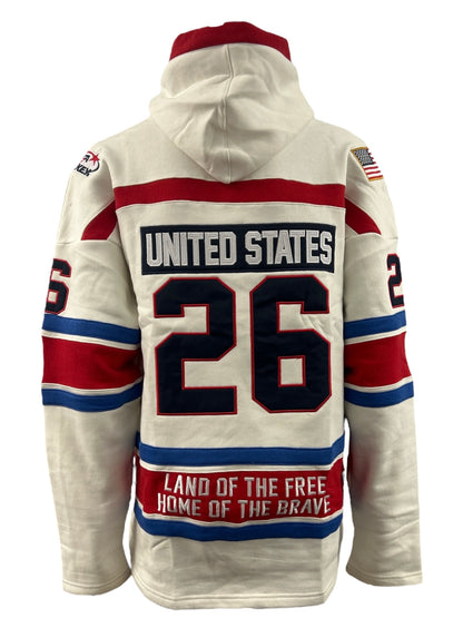 USA Hockey Shield Logo Official Embroidered Performance Vintage White Lace Hoodie