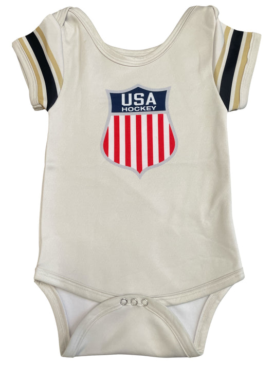 USA Hockey Shield Logo Official Vintage White Baby Onecie