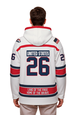 USA Hockey Shield Logo Official Embroidered Vintage White Lace Hoodie