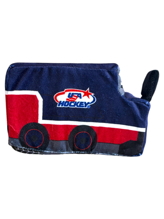 Plush toy shaped like a Ice Resurfacer ice resurfacer with USA Hockey logo