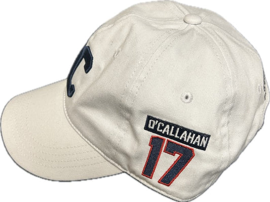 Off white baseball cap with OCallahan 17 embroidery on the side