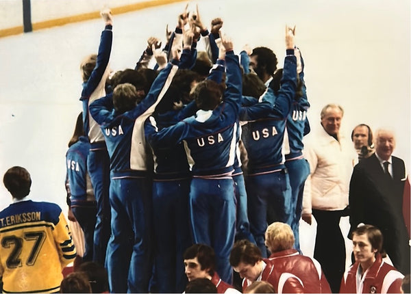 Miracle on Ice 1980 USA Hockey Team Lake Placid Gold Medal Podium Celebration Official Photo