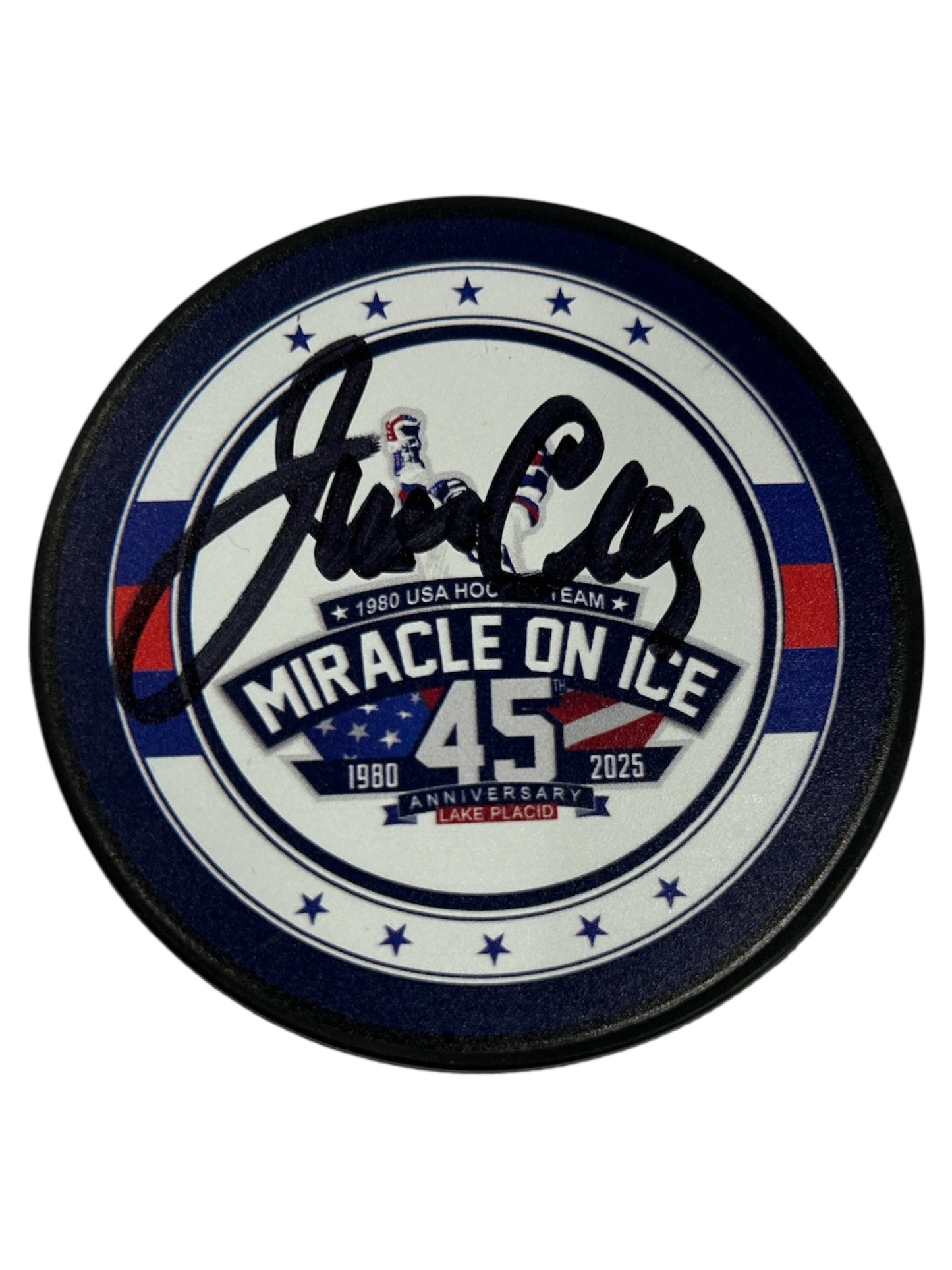 Jim Craig Signed USA Hockey Miracle On Ice 45th Anniversary (1980-2025) Hockey Puck