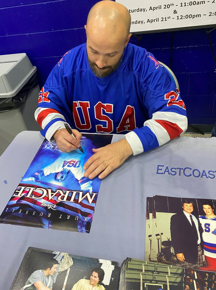 Miracle Poster Photo Signed by Patrick O’Brien Demsey ( Mike Eruzione #21 )