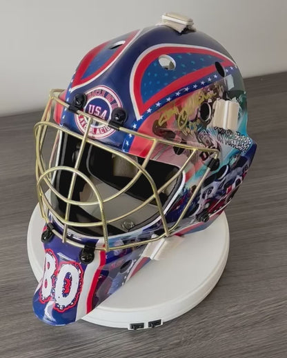 Jack O'Callahan Miracle on Ice Goalie Mask Gold Cage Signed