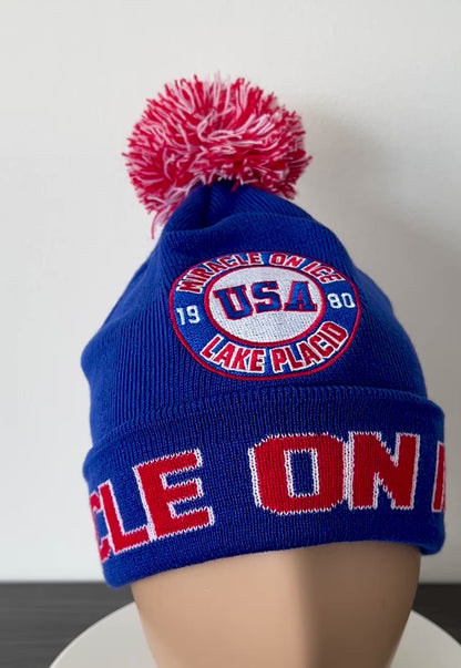 USA Hockey Miracle on Ice Pom Pom Knit Hat - Lake Placid