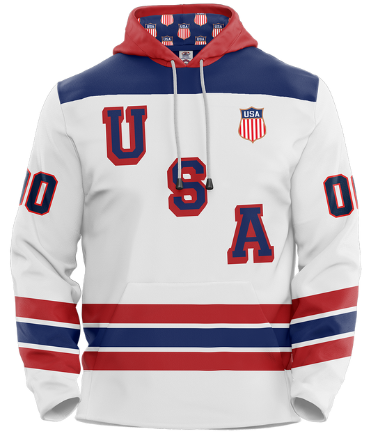 USA Hockey Jersey  Customized Hoodie Adult- White