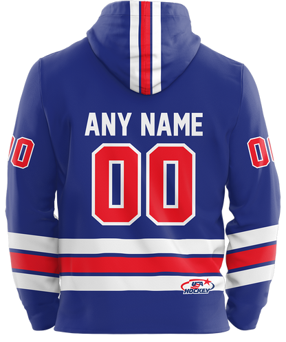 USA Hockey JERSEY Customized Hoodie Adult- Blue