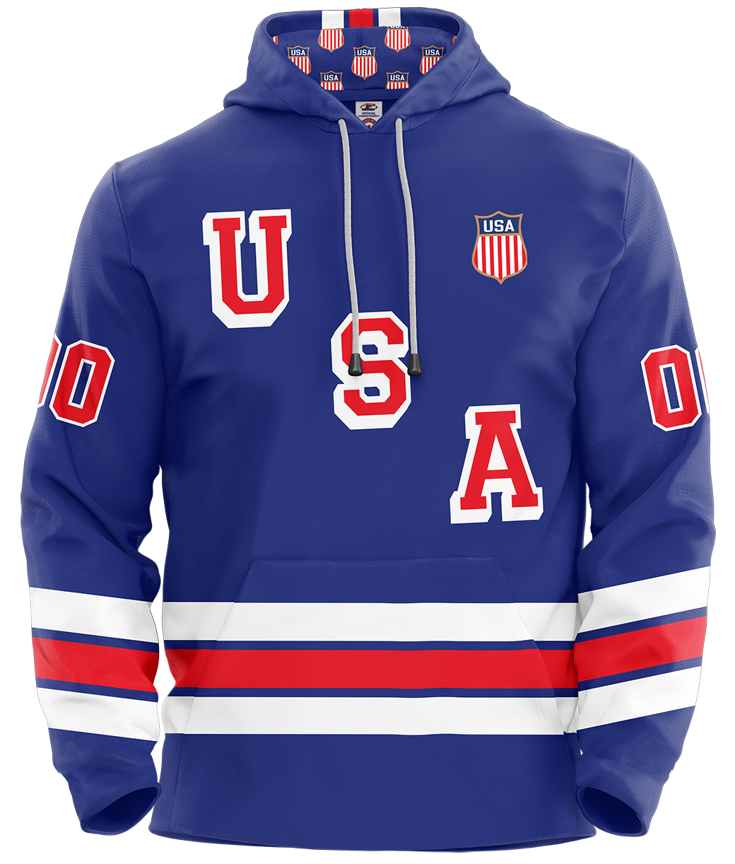 USA Hockey JERSEY Customized Hoodie Adult- Blue