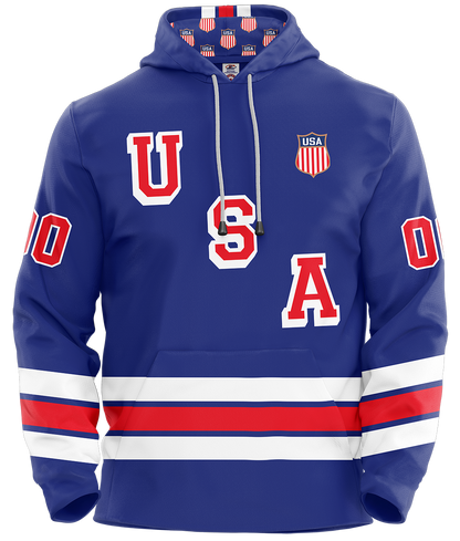 USA Hockey JERSEY Customized Hoodie Adult- Blue