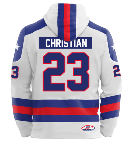 Dave Christian USA Hockey Miracle on Ice 1980 Team Jersey Official Hoodie - White
