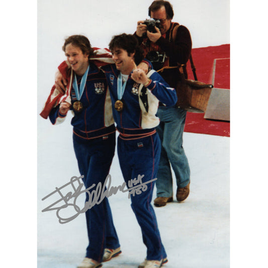 Jack O'Callahan Signed Miracle on Ice 1980 USA Hockey Team  Jim Craig "BU" Gold Medal Celebration Photo  8x10