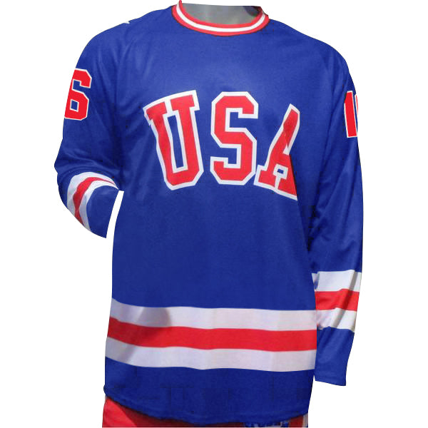 Mark Pavelich USA Hockey Miracle on Ice 1980 Official Replica Performance Jersey- Blue