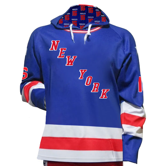 Mark Pavelich NY Rangers Hockey Team Hoodie- Royal