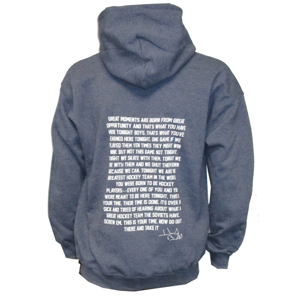 Herb Brooks Miracle 1980 Official MOI Famous Speech Hoody  - Heather Navy