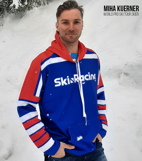 Ski Racing Retro Stripe Performance Hoodie - Blue