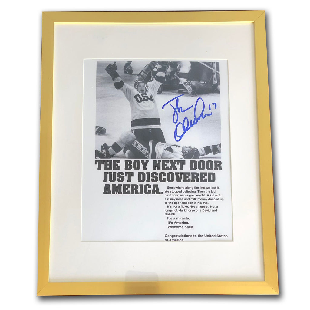 Jack O'Callahan Boy Next door Miracle on Ice 1980 USA Hockey Team Lake Placid Photo singed and framed 8x10