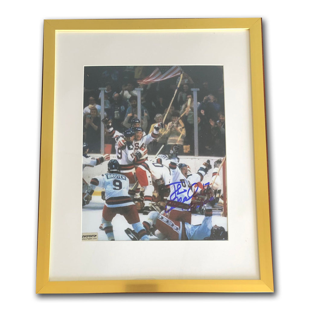 Jack O'Callahan Miracle on Ice 1980 USA Hockey Team Lake Placid Celebration Signed and Framed 8x10 inch Photo