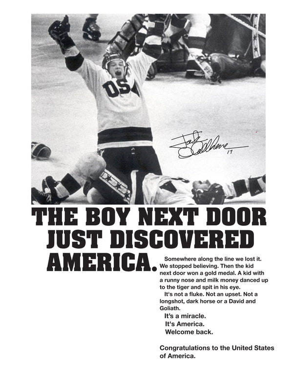 Jack O'Callahan Boy Next door Miracle on Ice 1980 USA Hockey Team Lake Placid Photo Signed 16x20